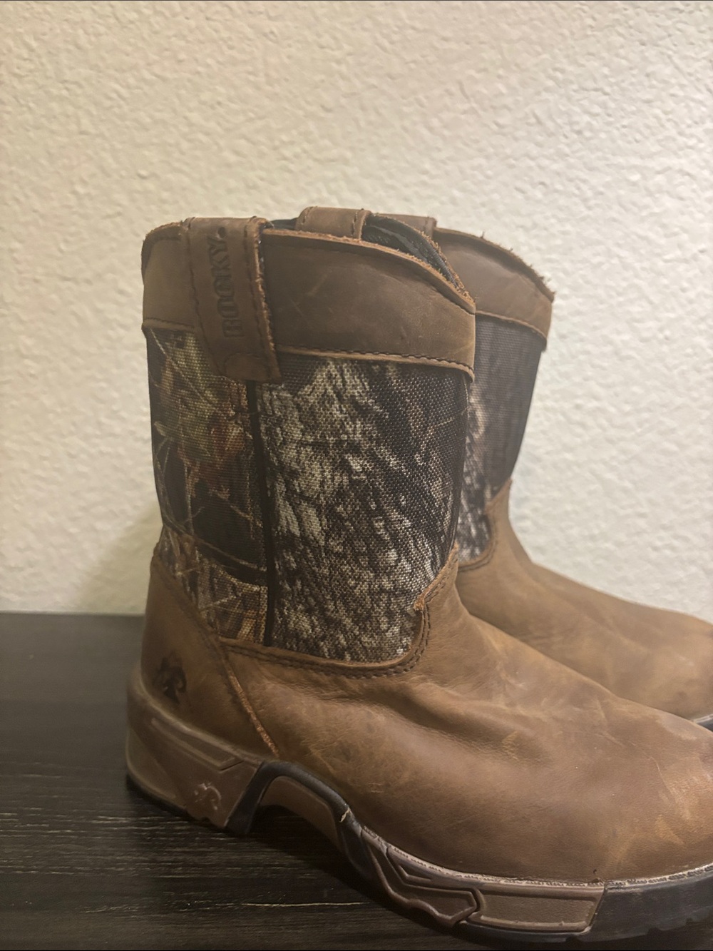 Rocky Brown Leather Kids Boots with Camo Shaft